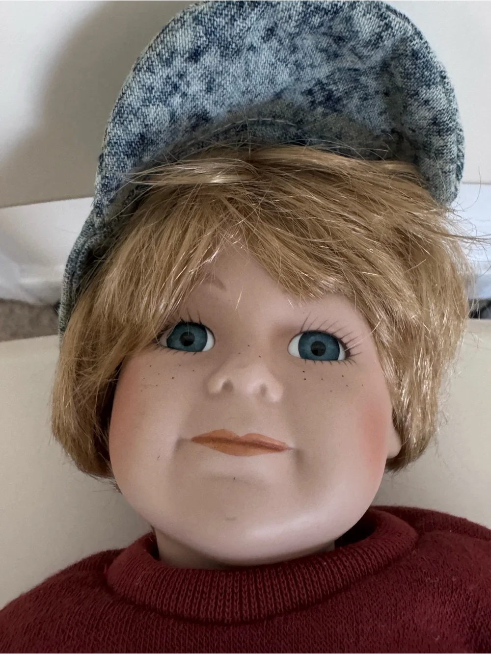 Vintage Tender Heart Treasures Danny Boy Porcelain Doll Newspaper Boy Blonde Blu